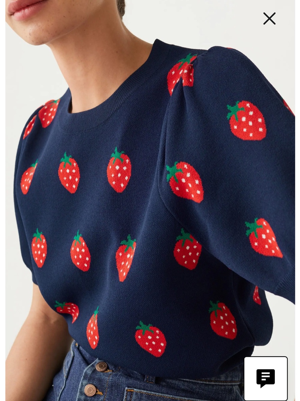& OTHER STORIES | Strawberry Short Sleeve Sweater In Navy w/ Strawberry Jacquard - Picture 4 of 10